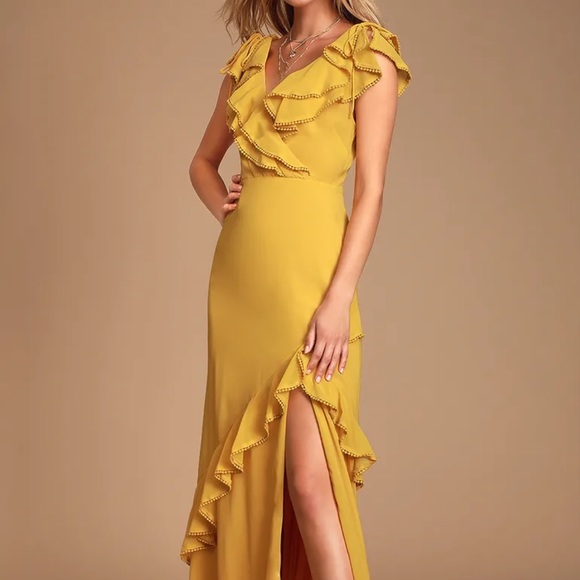 Lulu’s Mustard Yellow Ruffle Dress in EUC - Picture 2 of 9